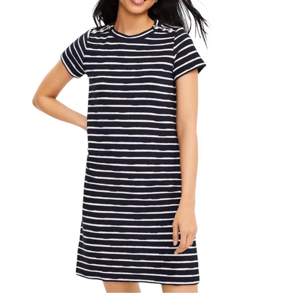 LOFT Striped Sailor Tee Shirt Dress Navy Blue Size Small Nautical Swim Beach